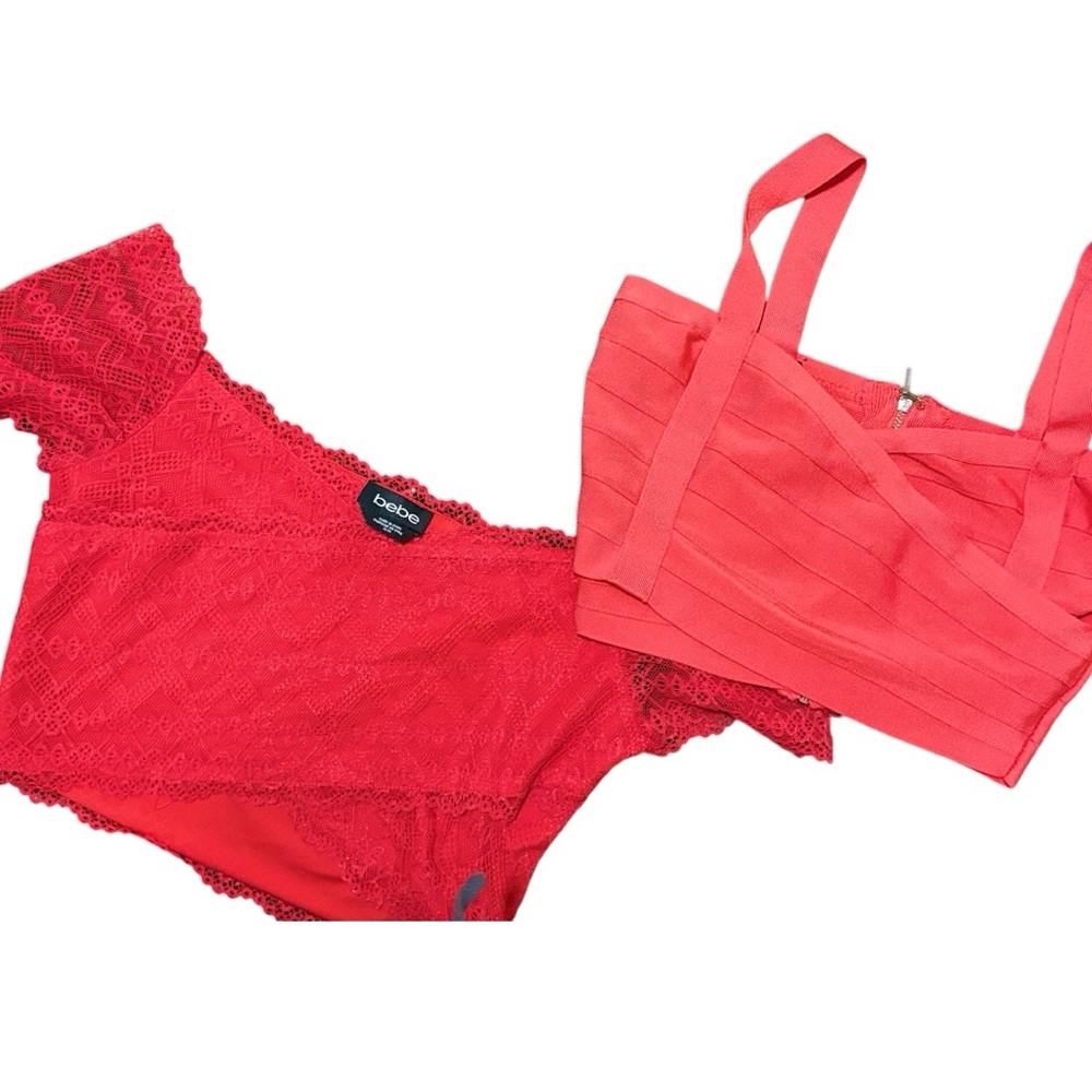 Bebe Women's Red Lace Bralette Set